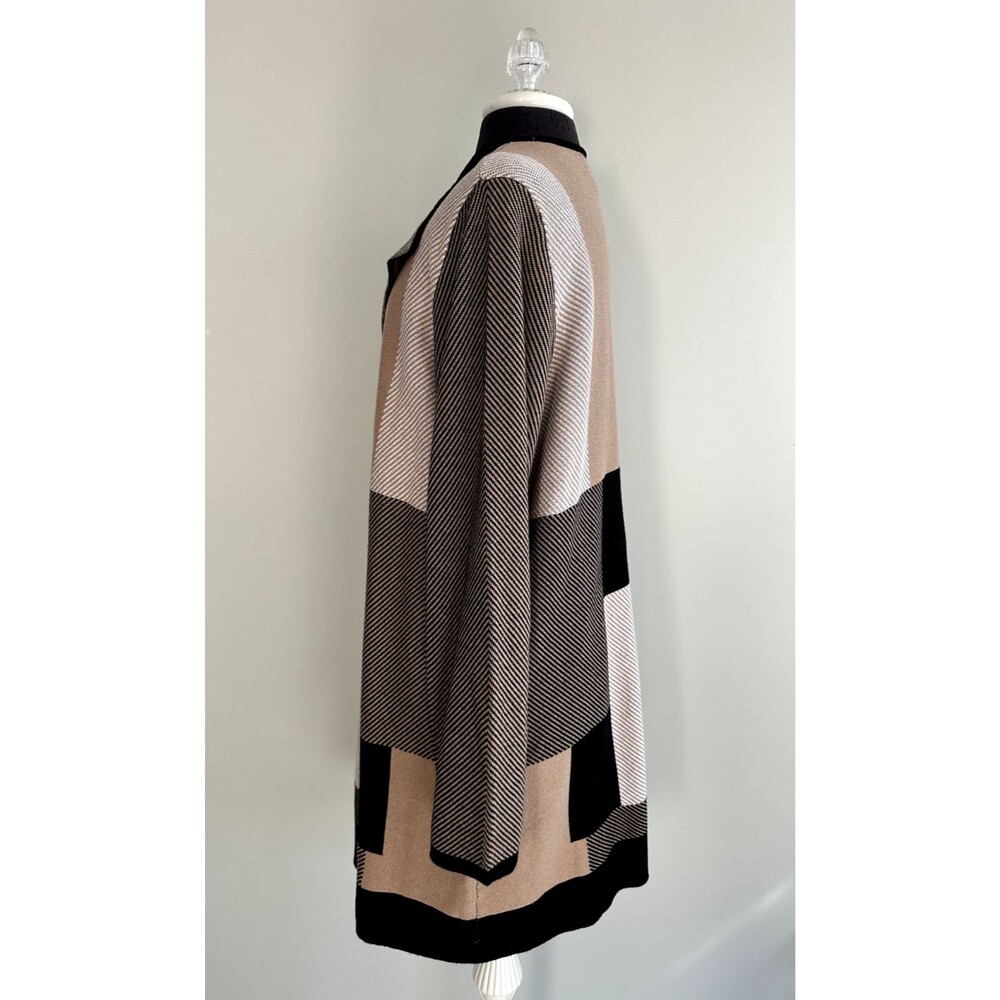 Kasper Women's Sweater Open Front Cardigan Colorblock Black & Tan - Picture 4 of 8